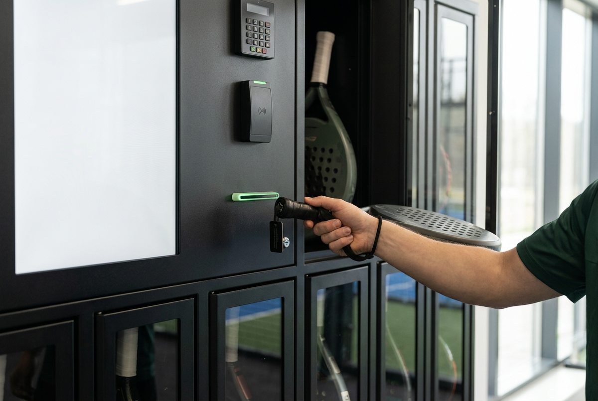 Ручку ракетки подносят к RFID-считывателю на корпусе аппарата, считыватель подсвечен зелёным
